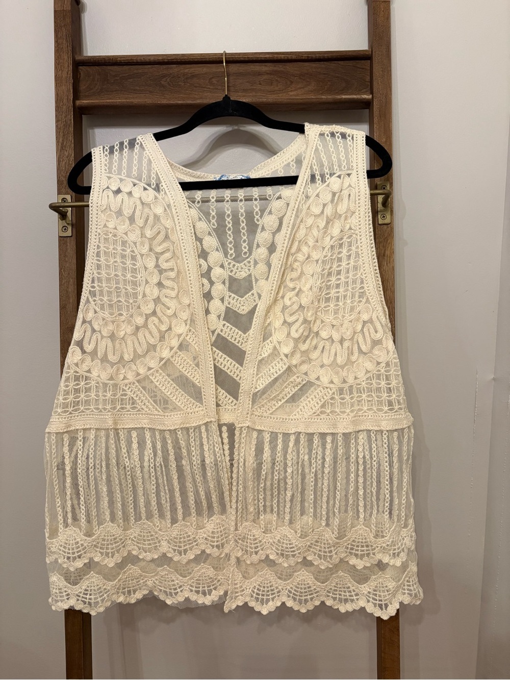 Xhilaration Cream Crochet Fringe Swim Cover-Up Vest